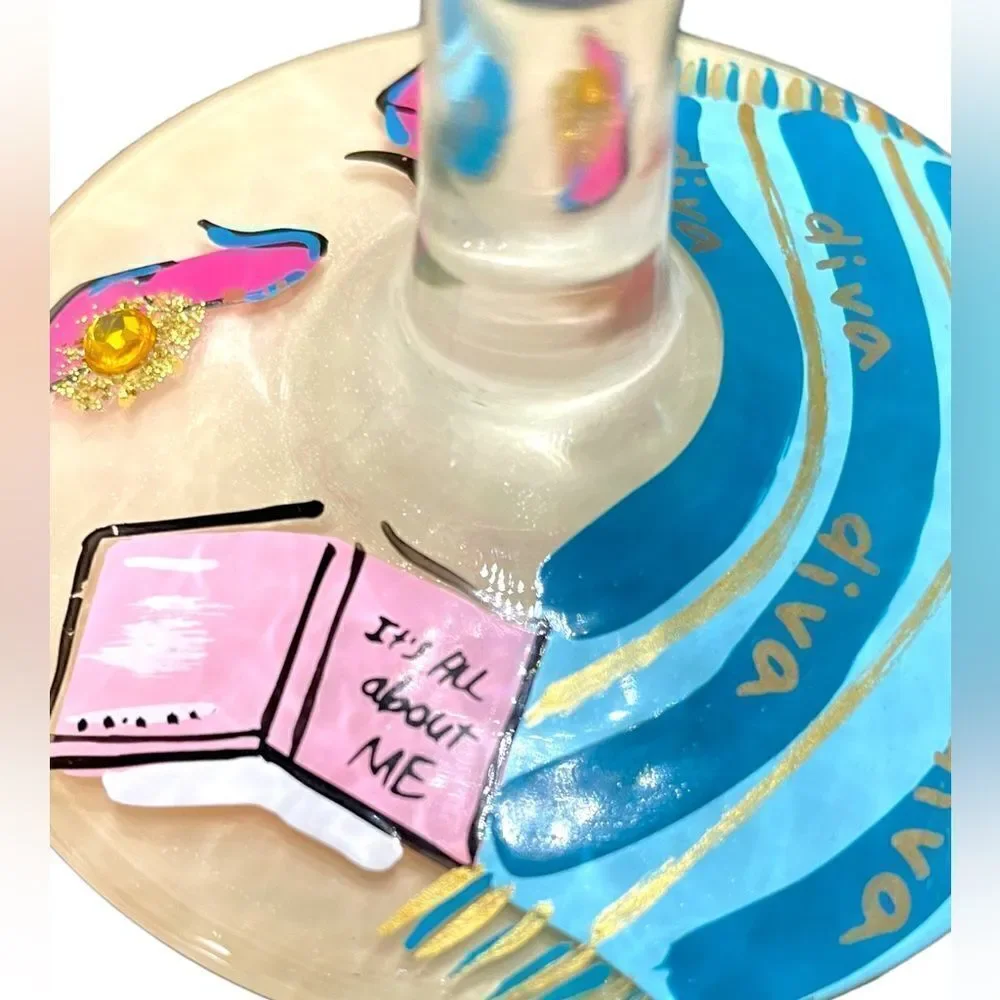 LOLITA - “Beach Diva” * Love my Wine * Hand-painted Wine Glass